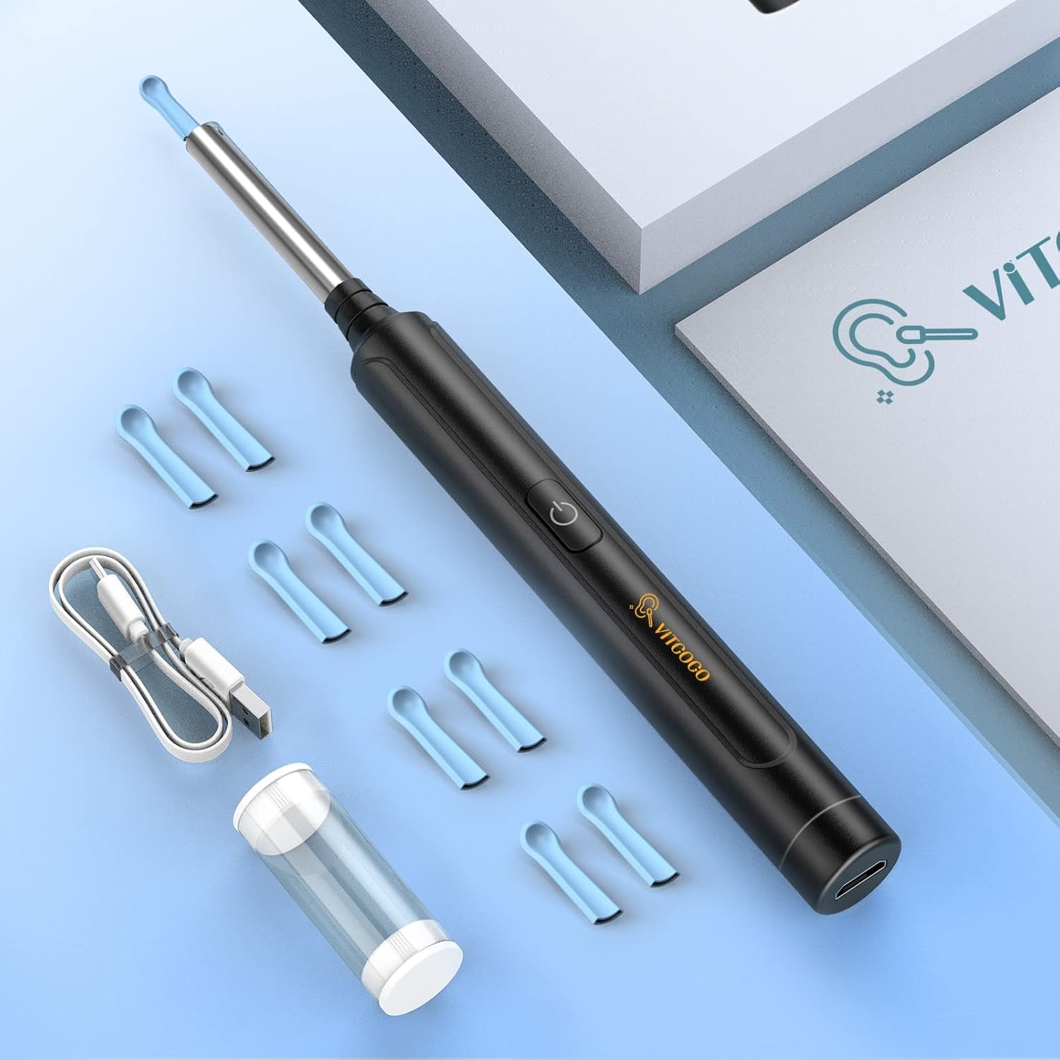 Ear Wax Removal Kit Ear Camera 1296P High-Definition Earwax Cleaner Portable USB Charging Visible 6 LED Otoscope for Iphone, Ipad, Android