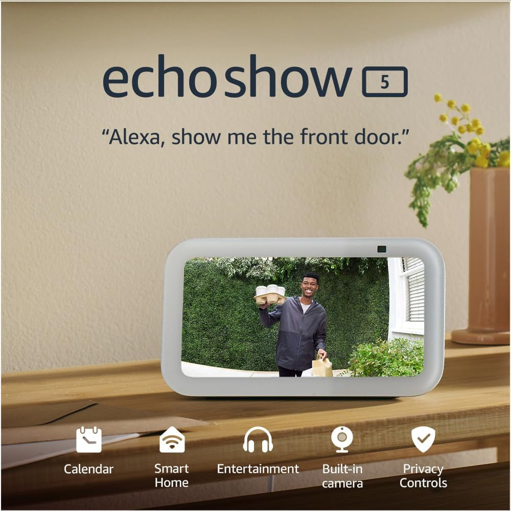 Echo Show 5 (Newest Gen) I Smart Display and Alarm Clock with Clearer Sound I Cloud Blue