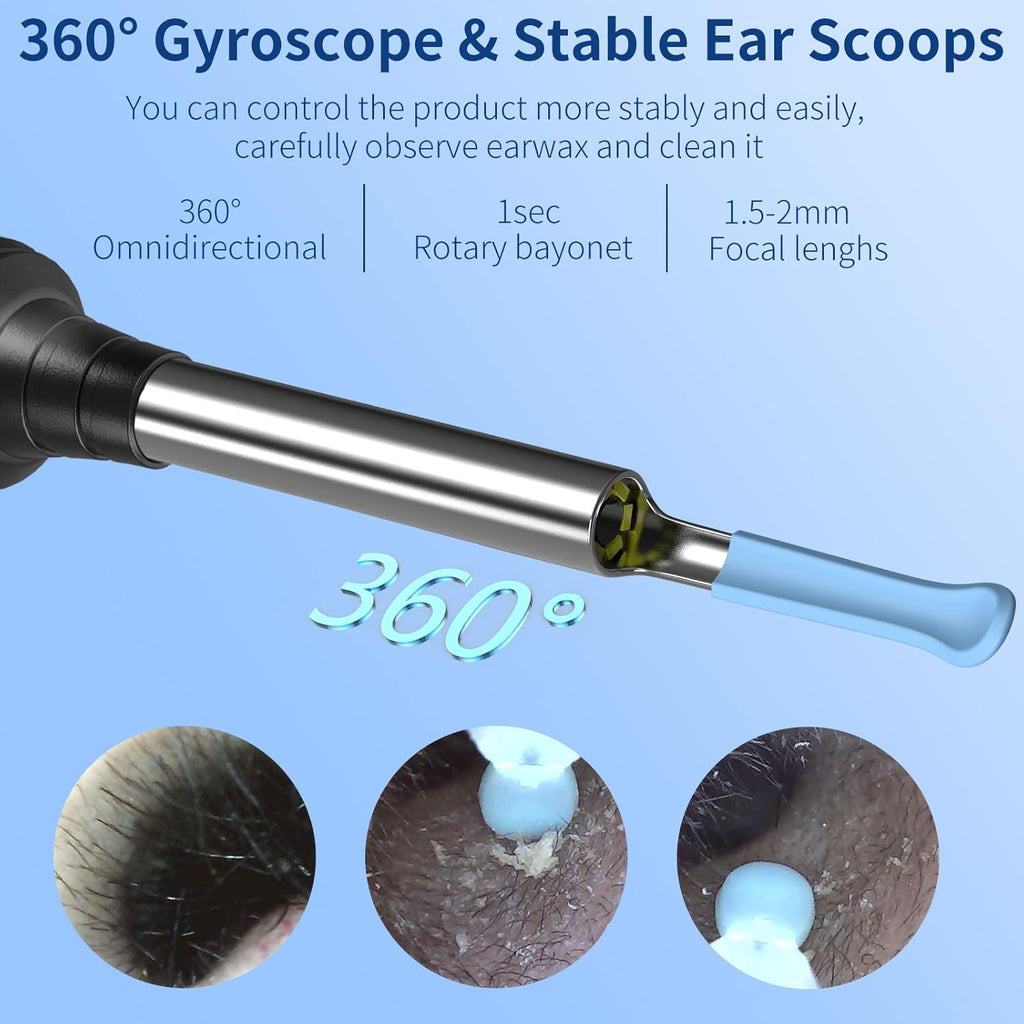 Ear Wax Removal Kit Ear Camera 1296P High-Definition Earwax Cleaner Portable USB Charging Visible 6 LED Otoscope for Iphone, Ipad, Android