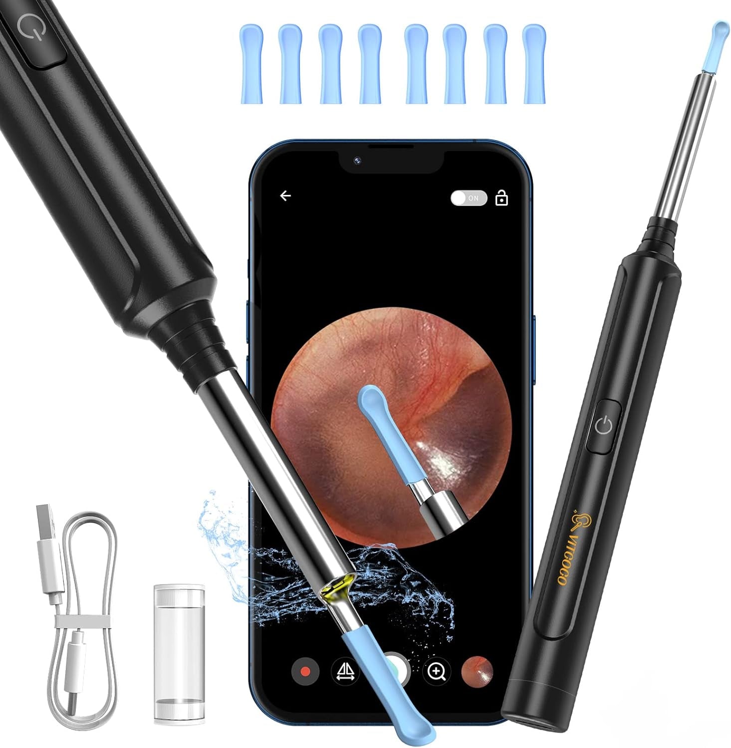 Ear Wax Removal Kit Ear Camera 1296P High-Definition Earwax Cleaner Portable USB Charging Visible 6 LED Otoscope for Iphone, Ipad, Android